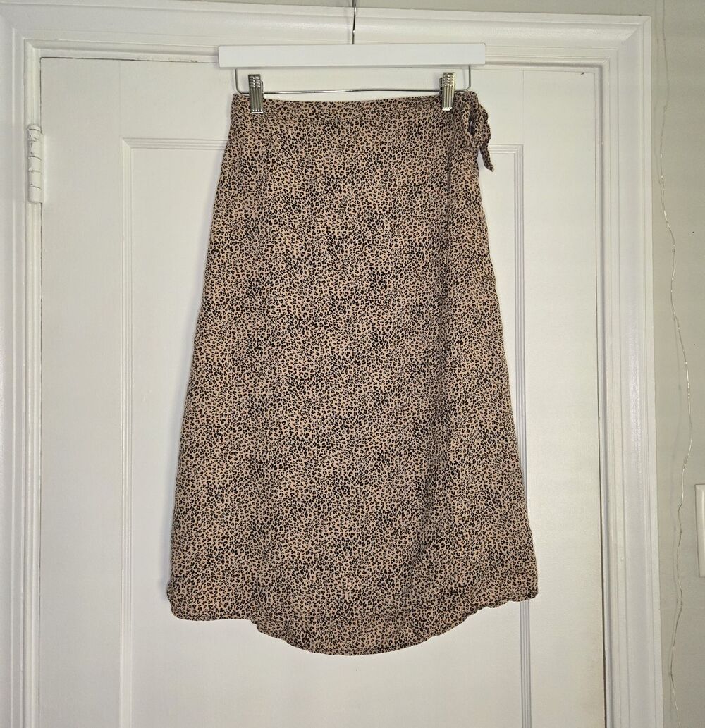 Urban Romantics Leopard Print Wrap Midi Skirt Womens S Rayon